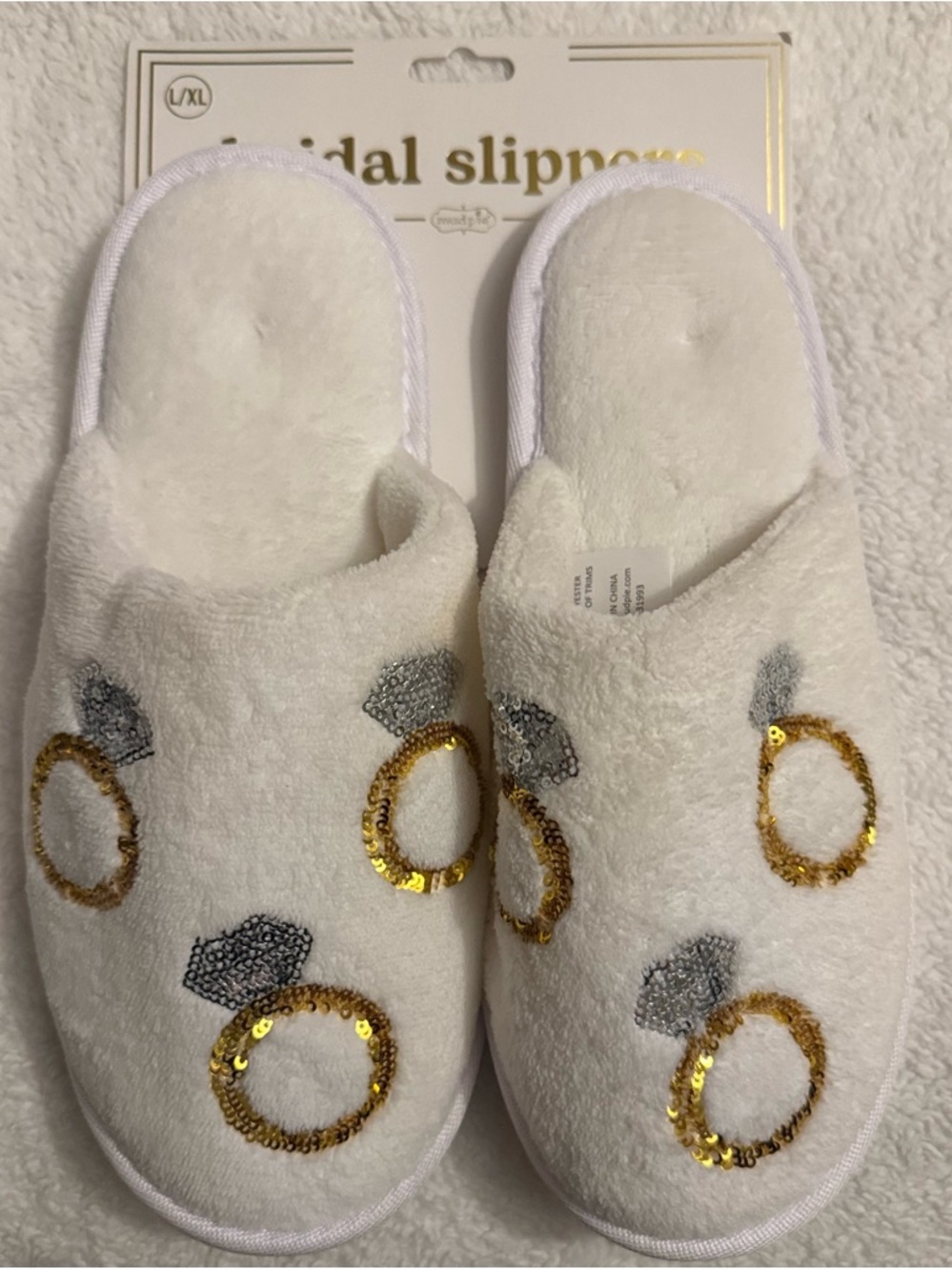 Mud Pie Bridal Sequin Ring Slippers in White